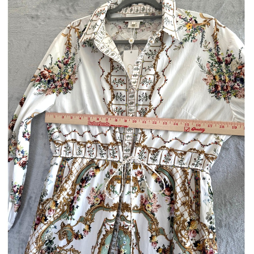 NWT Camilla Dressing Room Drama Tiered Long Shirt Dress White Floral Maxi Sz S M - Picture 2 of 9